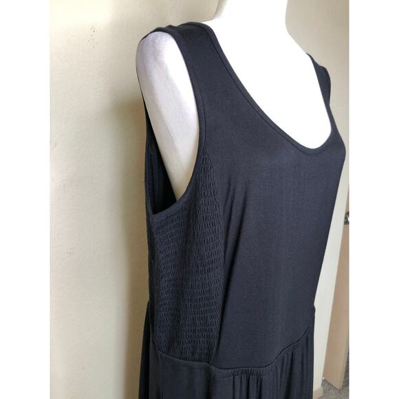 Jason Wu Black Smocked Side Panel Midi Dress XL Effortless Chic Ruffled Casual - Picture 4 of 12